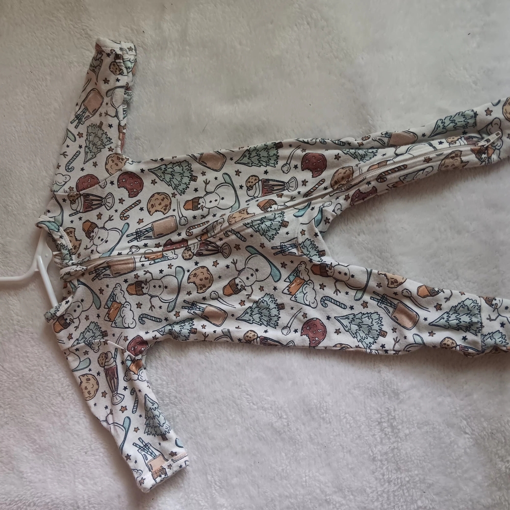 BAMBOO Kids One Piece Footie - White with Multicolor Print